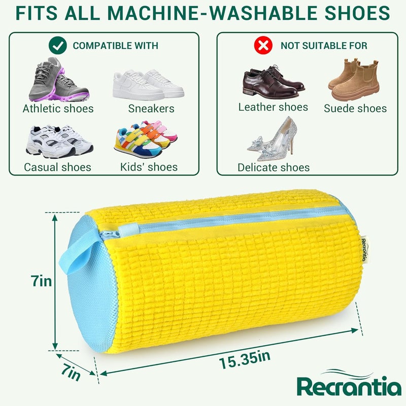 Recrantia Shoe Washing Machine Bag - Set of 2 Shoe Bags, 360° Deep Clean Shoes Laundry, Reusable Shoe Bag for Washer, Sneaker washing machine bags, Yellow - Image 5